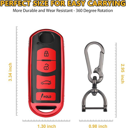 FT FUNTOR for Mazda Car Key Cover,4 Red Buttons TPU Key Cover with Keychain,Compatible with Mazda 3 6 8 CX-3 CX-5 CX-7 CX-9 atenza Miata MX-5 (C-Red)