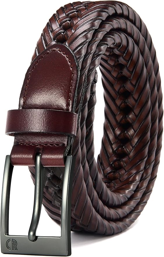 CHAOREN Leather Braided Belts for Men - 1 1/8" Mens Casual Woven Leather Belt for Dress Pant
