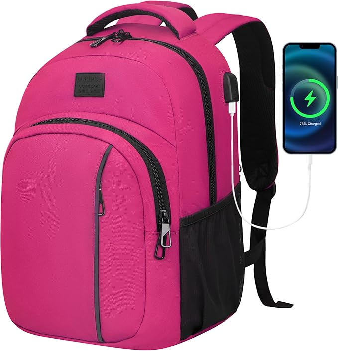 LARIPOP Carry On Backpack for Airplane, 15.6 Inch Laptop Backpack with USB Charging Port, Water Resistant Business Travel Backpack, Lightweight College School Bookbag Anti Theft for Men Women, Rose