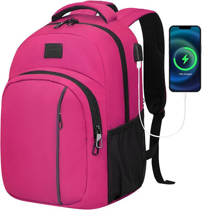 LARIPOP Carry On Backpack for Airplane, 15.6 Inch Laptop Backpack with USB Charging Port, Water Resistant Business Travel Backpack, Lightweight College School Bookbag Anti Theft for Men Women, Rose