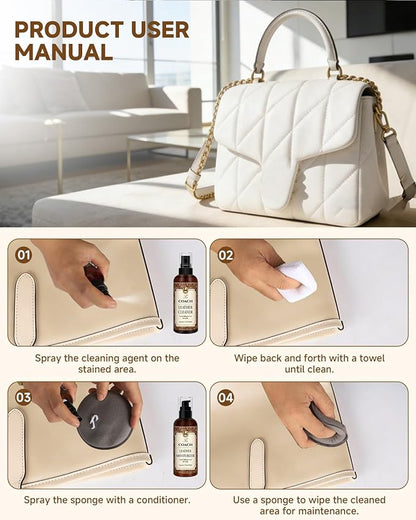 Leather Cleaner & Moisturizer Set for Coach, Cleaning and Maintenance Set for Coach, Powerful Stain Removal, Gentle Care, Suitable for Handbags/Wallets and Other Luxury Brands