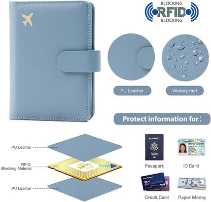 Melsbrinna Premium Leather Passport Holder Covers Case, Waterproof Rfid Blocking Travel Wallet Passport Holder with Pen Holder, Cute Passport Book for Women/Men