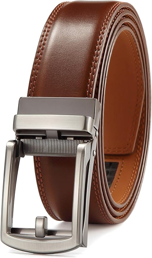 Lingli Men's Belt,Ratchet Dress Belt with Automatic Buckle Brown/Black-Trim to Fit-35mm wide