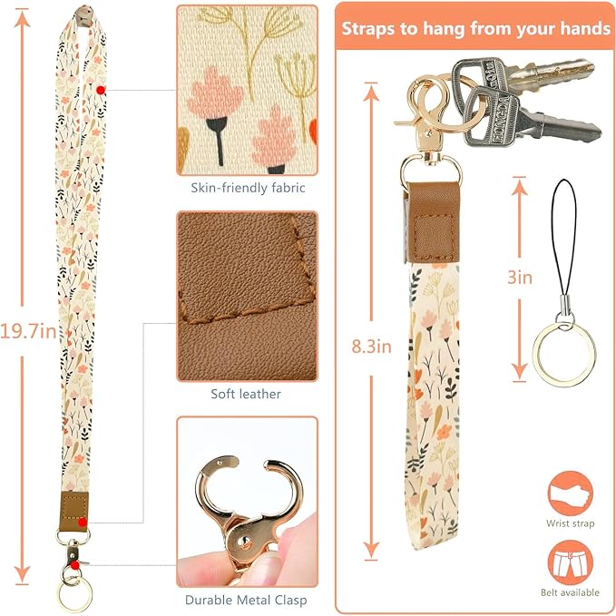 Bolimoss Floral Lanyard for ID Badge Wallet with Zipper Pocket, Cute Women Badge Holder with Detachable Neck Wrist Lanyard, ID Name Tag Work Badge Clip