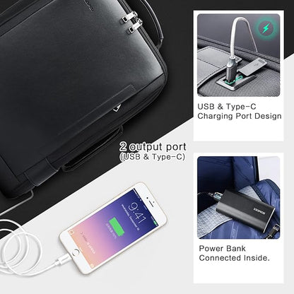 BOPai Business Smart 15.6 Inch Laptop Backpack Convertible Expandable Anti-Theft USB Charging Multi-Functional Travel Professional Work Office Men Commuter Large Black With Bottle Holder Waterproof