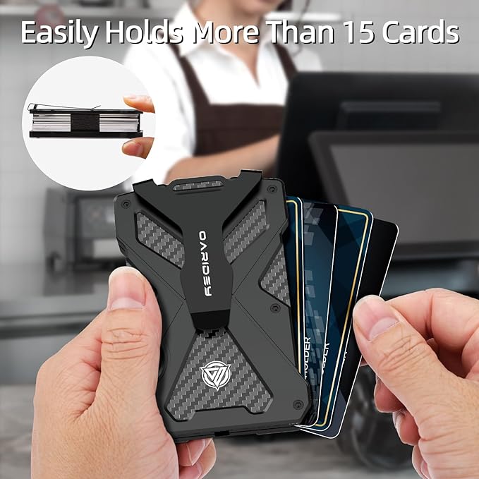 Oaridey Men's Ultra-Thin Aluminum Wallet with RFID Blocking, Black, 15 Card Slots