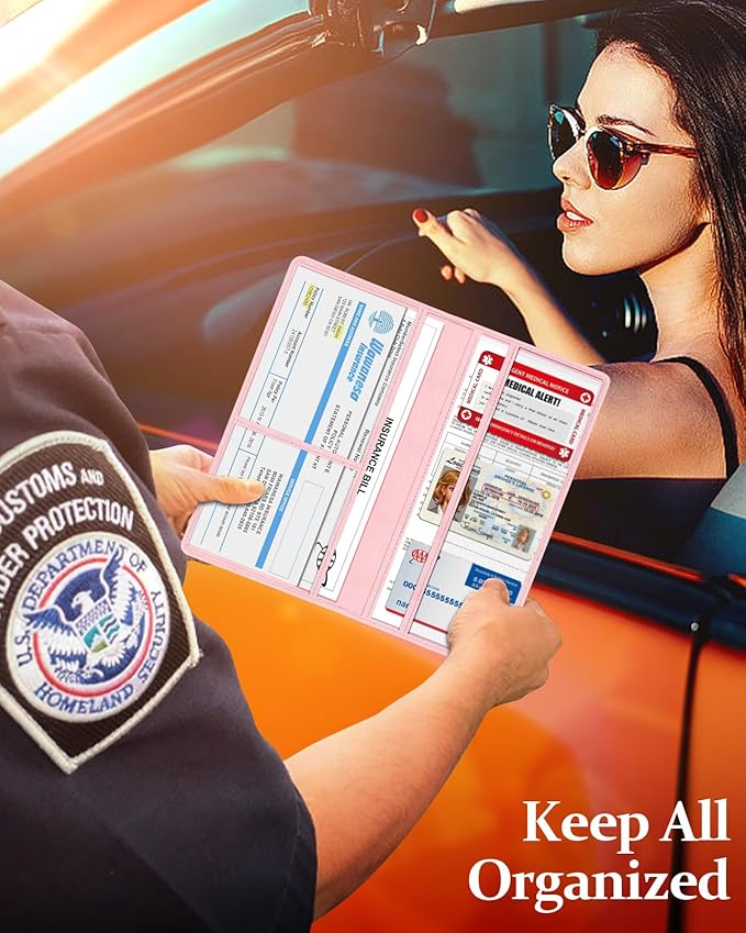 Slohif Car Registration and Insurance Card Holder with Magnetic Shut - Vehicle Glove Box Organizer Women Leather Automobile License Holders Coasters Auto Accessories Case for Document Butterfly