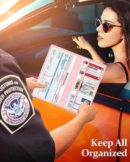 Slohif Car Registration and Insurance Card Holder with Magnetic Shut - Vehicle Glove Box Organizer Women Leather Automobile License Holders Coasters Auto Accessories Case for Document Butterfly
