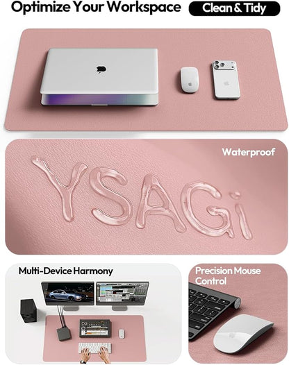 YSAGi Leather Desk Protector, Office Mat, Large Mouse Mat, Non-Slip PU Leather Blotter, Laptop Pad, Waterproof Writing Pad for Office and Home (Pale Mauve, 47.2" x 23.6")