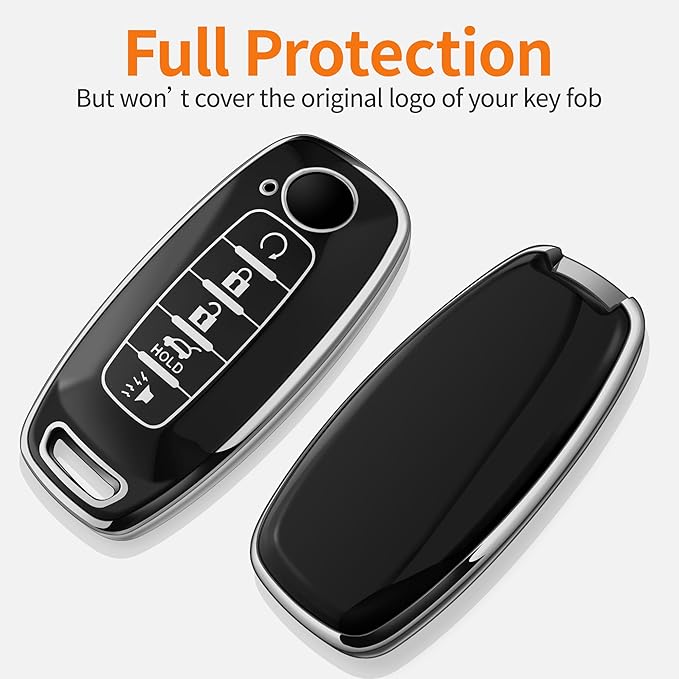 Sindeda for Nissan Key Fob Cover with Keychain Soft Full Protection Key Shell Key Case Compatible with 2023 2024 2025 Pathfinder Kicks Rouge(Silver, 5 Buttons)