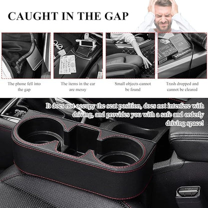 DXNQ Car Cup Holder Gap Filler Organizer, Multifunctional Auto Front Console Gap Filler with Cup Holder, Leather Extra Cup Holder Storage Box for Car Truck SUV, Car Accessories (Black)
