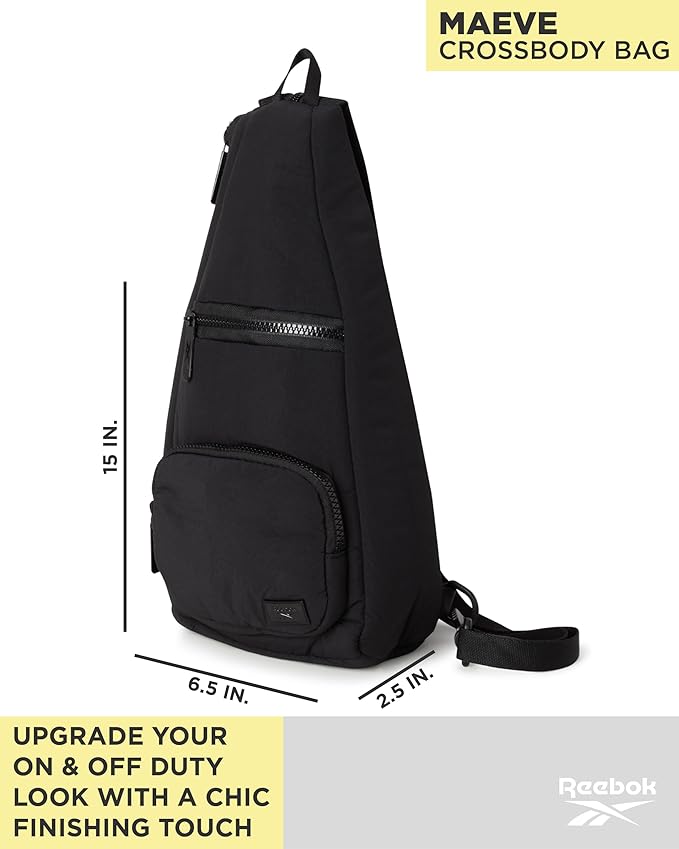 Reebok Unisex Crossbody Sling Bags – Compact Convertible Strap Cross Body Bag Travel Sling Bag - Gym & Travel Essential, Maeve Black
