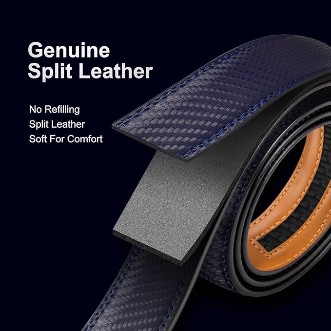 Men's Ratchet Belt Genuine Leather No-Hole Slide Buckle - Adjustable Men's Dress & Casual Belt
