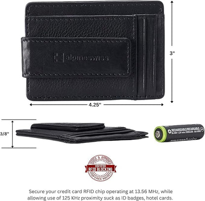 Alpine Swiss Harper Mens RFID Slim Money Clip Front Pocket Wallet Minimalist Leather ID Card Holder | RFID, Slim, Money Clip, Front Pocket, Minimalist, ID Card Holder