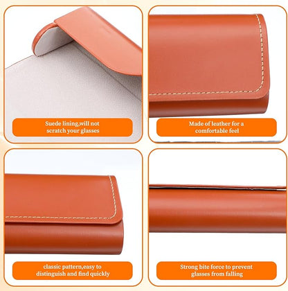 Lemecima 12 Pack Leather Glasses Case Hard Shell, Premium Eyeglasses Storage Organizer with Secure Buckle Closure for Sunglasses, Reading Glasses, Frames - 4 Colors (Black, Maroon, Brown, Beige)
