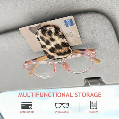 Sunglass Holder for Car Visor, Cheetah Leopard Magnet Sunglasses Holder for car Leather Sunglasses Holder and Ticket Card Clip Car Visor Accessories