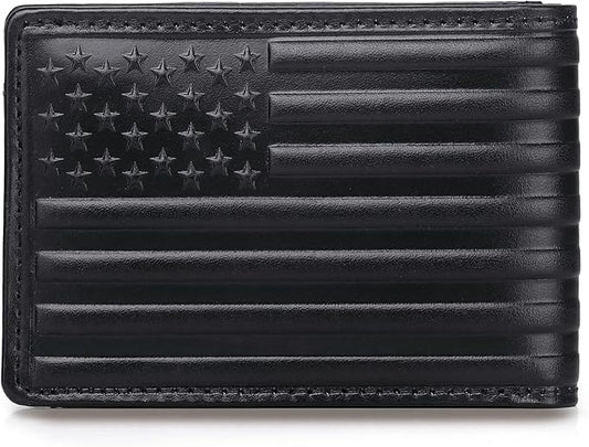 Pefiam Full Grain Leather Wallets for Men, Bifold Wallets for Men, Mens Leather Wallets with 12 Slots, RFID Blocking, Gifts for Men (USA Flag, Black)