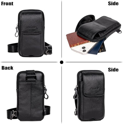 Small Crossbody Bag for Men Women - Genuine Leather Mini Sling Bag with Charging Port