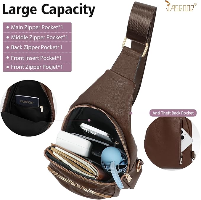 Sling Bag for Women Crossbody Leather Fanny Packs Chest Bag Fashion Sling Backpack Travel JASGOOD