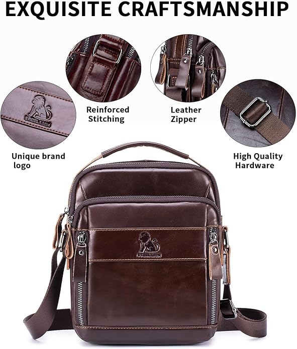 Premium Leather Men's Crossbody -Organized Storage & Durable,Stylish for Daily Carry