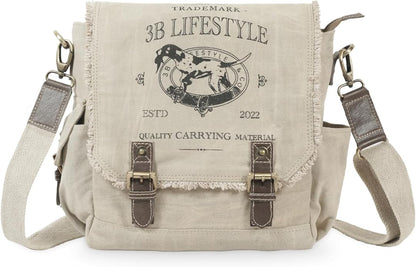 Roven - Vintage Canvas Leather Messenger Bag for Men & Women