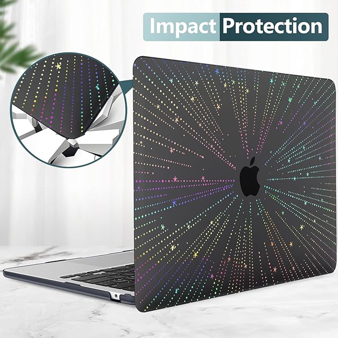 KEROM Clear Black Case for MacBook Pro 13 inch 2022-2016 M2 M1 A2338 A2289 A2251 A2159 A1989 A1706, MacBook Pro 13 inch Clear Case with Design, Plastic Hard Shell Case & Keyboard Cover, Line
