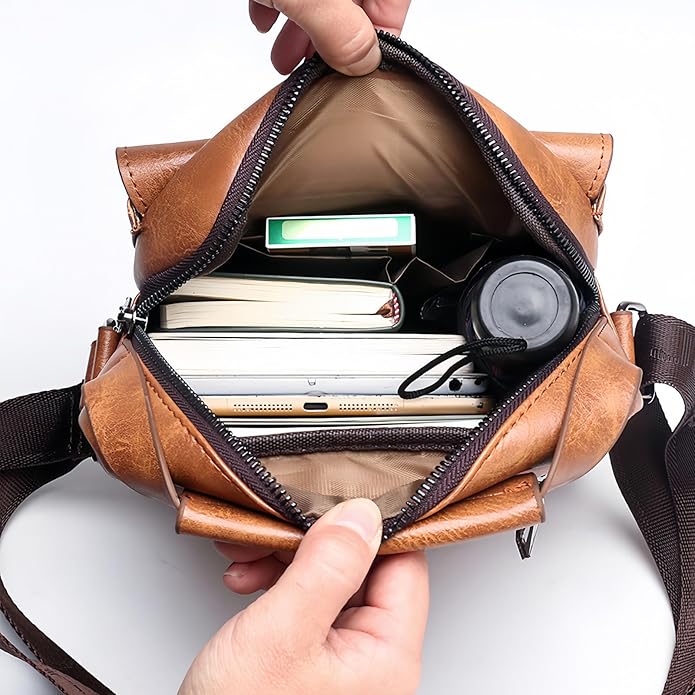 Small Crossbody Bag, Mens Shoulder Bag, Vintage leather Bag Office Business for Men, Handbag Purse Zipper