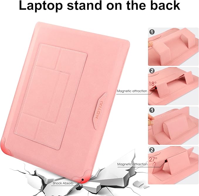 HoYiXi 15 16 Inch Laptop Sleeve Case Leather Bag for MacBook Pro 16 2021 & 2019/ASUS Vivobook 15/Huawei MateBook D15/HP 15.6" PC/MacBook Pro 15/Surface Laptop 3/Dell Inspiron 15/IdeaPad, Pink