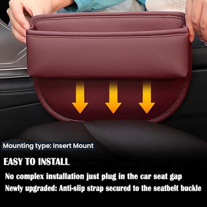 Universal Fit Premium Leather Car Seat Gap Filler Organizer, Center Console Organizer for Car SUV Truck (Burgundy，2 Pack)