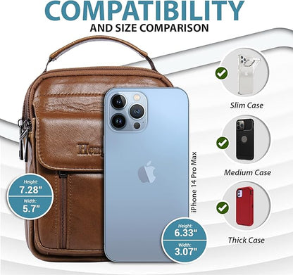 hengwin Genuine Leather Phone Pouch for Belt, Cell Phone Holster with Belt Loop, Crossbody Purse Shoulder Bag Fanny Pack