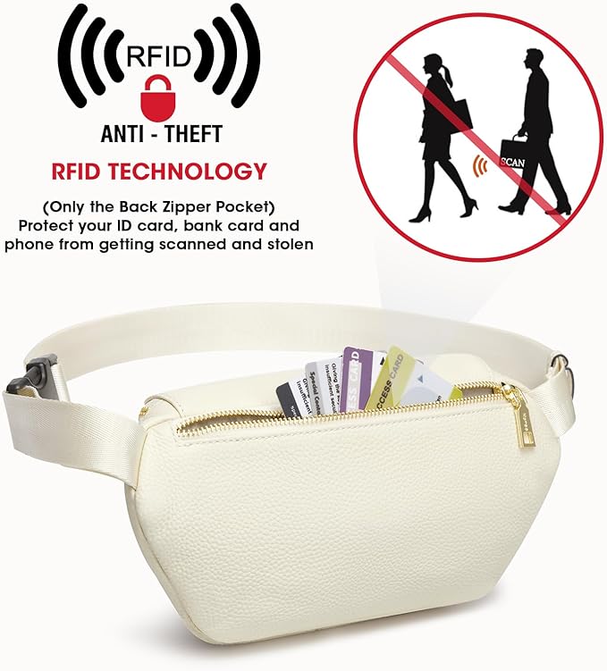 Kattee Fanny Packs for Women, Leather Crossbody Bags for Women Trendy, Small Belt Bag,Fashion Waist Packs with RFID Blocking, Beige