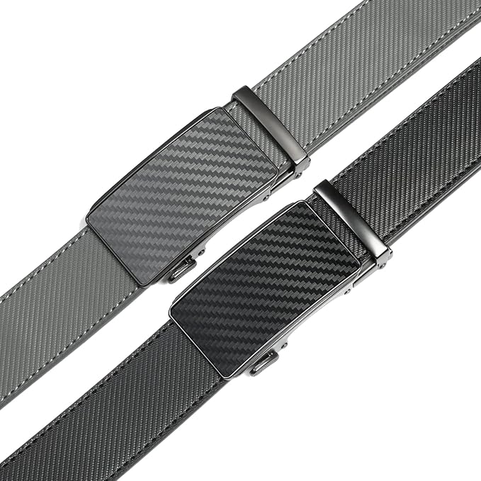 2 Pack Ratchet Belt 1 3/8", Mens leather Dress Belt in Gift Set Size 28"-62" Adjustable waist Trim to Fit
