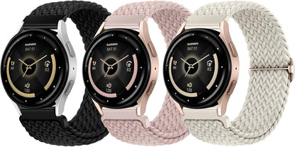 SNBLK 3 Pack 18mm 20mm 22mm Braided Watch Band Compatible with Garmin Vivoactive 5 Watch Bands/Vivoactive 6/3/4s, Quick Release Adjustable Elastic Nylon Loop Strap for Venu 3S/2S/Venu 3/2 Women Men