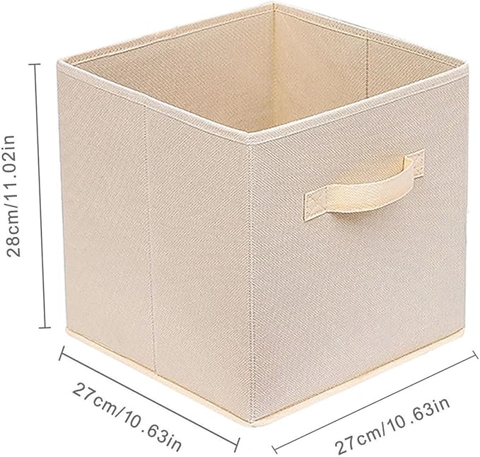 Basics Fabric Clothing Storage Bins - 10.6" x 10.6" x 11" - Collapsible Storage Cubes Organizer with Handles, Linen Foldable Storage Baskets Cloth Box Containers, Closet Organizers