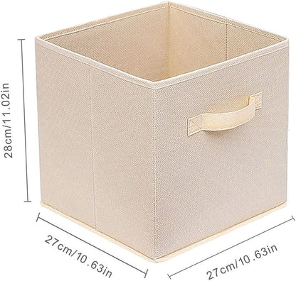 Basics Fabric Clothing Storage Bins - 10.6" x 10.6" x 11" - Collapsible Storage Cubes Organizer with Handles, Linen Foldable Storage Baskets Cloth Box Containers, Closet Organizers 6PC Beige