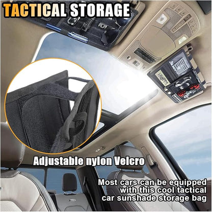 Tactical Molle Car Sun Visor Organizer, Large Molle Visor Panel Storage Pouch Holder, Tactical Gear Truck Storage Shelf, 600D Car Sunshade Storage Bag for Large Vehicle (Black)
