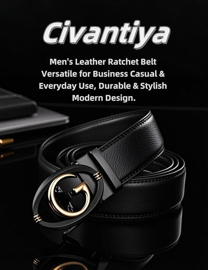 Men's Ratchet Belt Leather Belt Adjustable for Men Gift 1 3/8-Cut for Perfect Fit