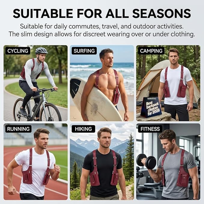 Leather Double Shoulder Armpit Bag for Men Underarm Concealed Rover The Holste Vest for Mens Adjustable Leather Bag (Burgundy)