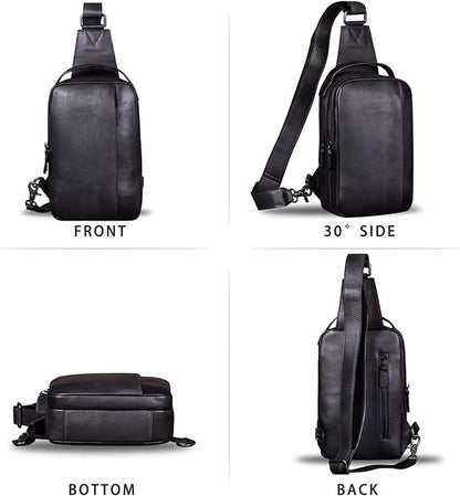 Genuine Leather Sling Bag for Men and Women Vintage Real Leather Sling Backpack Shoulder Crossbody Bags Chest Purse