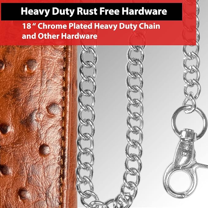 IBRO VINTAGE Motorcycle Chain Wallet for Men – Premium Cowhide Leather, RFID Tri-Fold Biker Wallet with Heavy Duty Chain for Bikers Truckers & Hunters, Credit Card Money Organizer Long Wallet | Long Trifold, RFID Blocking, Men's, Trucker Biker