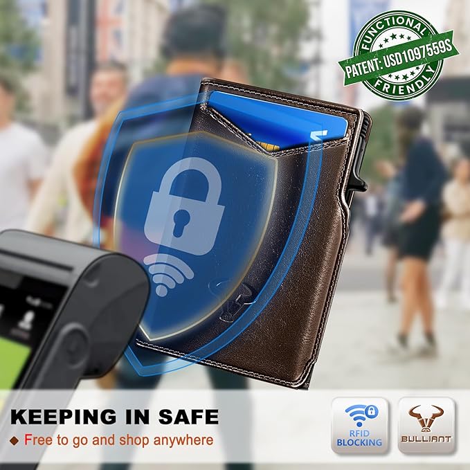 BULLIANT Men Wallet Gift Boxed,Slim Front Pocket Wallet Money Clip Card Holder 3.8"x2.7",Pop-up Access