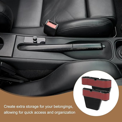 HARFINGTON Car Seat Gap Filler Organizer 10.6 x 7.1 x 2.8 Inch ABS+Leather Universal Car Organizer Storage Box Between Seat and Console (Left) with Cup Holders for Phone Keys, Wine Red