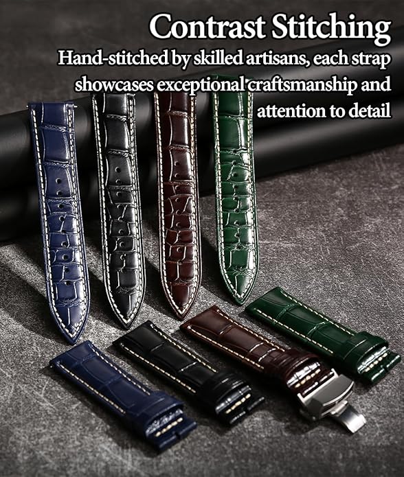 REZERO Leather Watch Bands for Men, Quick Release Watch Straps, Luxury Italian Alligator Grain Embossed Band Replacements 19mm 20mm 21mm 22mm