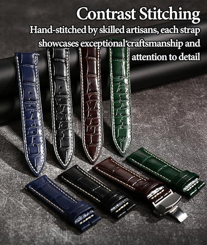 REZERO Leather Watch Bands for Men, Quick Release Watch Straps, Luxury Italian Alligator Grain Embossed Band Replacements 19mm 20mm 21mm 22mm