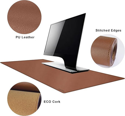 MAIDERN 40" x 16" Cork & Leather Desk Pad, Large XXL Mat, Full Mouse Pad, Reversible Protector for Gaming Home Office (Brown)