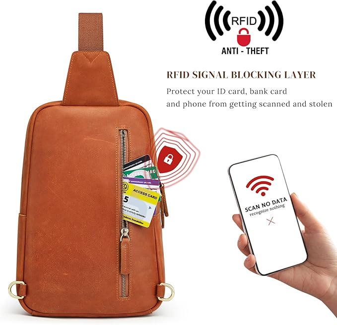 S-ZONE Sling Bag for Men Women RFID Blocking Genuine Leather Crossbody Shoulder Bag Backpack Hiking Daypack Travel | RFID Blocking, Genuine Leather, Hiking Daypack, Travel