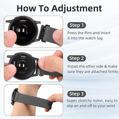 DaQin 3 Pack Nylon Watch Bands Compatible with 16mm 18mm 20mm 22mm Quick Release Watch Band, Adjustable Soft Stretchy Solo Loop Strap Elastic Braided Relacement Wristband for Men Women
