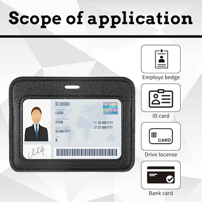 1 Pcs ID Badge Holder Horizontal Black Badge Holder Name Tag Holders Leather Black Waterproof Name Badges Holders Single-Side Clear Card Multiple Card Slots Holderes for Staff Offices Employees