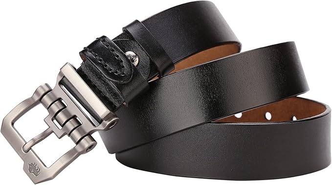 BISON DENIM Men's Belts Leather Dress Genuine Leather Classic Heavy Duty Buckle Belt Casual for Jeans