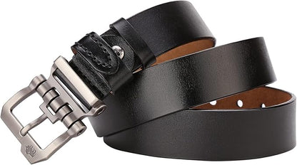 BISON DENIM Men's Belts Leather Dress Genuine Leather Classic Heavy Duty Buckle Belt Casual for Jeans